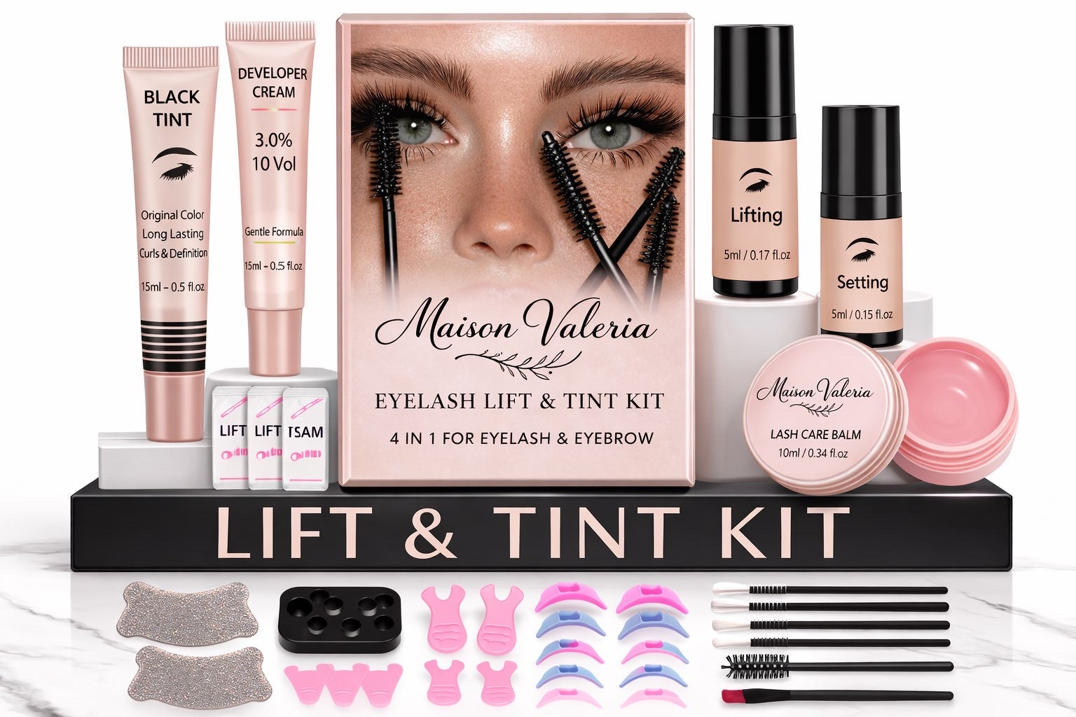 Kit de Lifting e Tintura de Pestanas 4 em 1 Profissional – Resultado de Salão em Casa